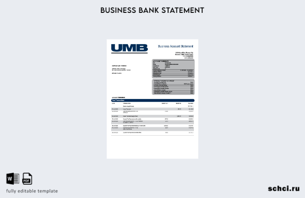 цифровая загрузка выписки по счету предприятия UMB Bank в формате Word и PDF шаб